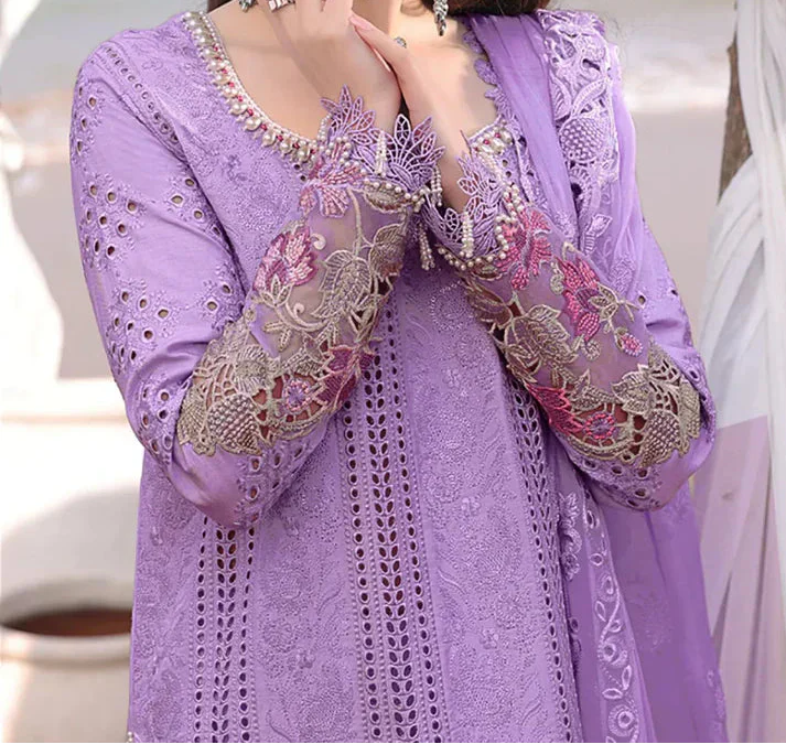 Grace W887-Embroidered 3pc Chikankari Marina Dress With Embroidered Chiffon Dupatta.