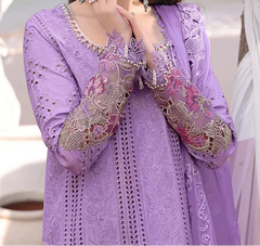 Grace W887-Embroidered 3pc Chikankari Marina Dress With Embroidered Chiffon Dupatta.