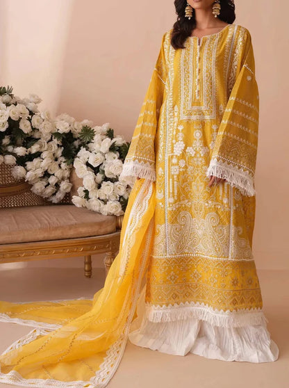 Grace S705-Embroidered 3pc lawn dress with Embroidered Organza dupatta.