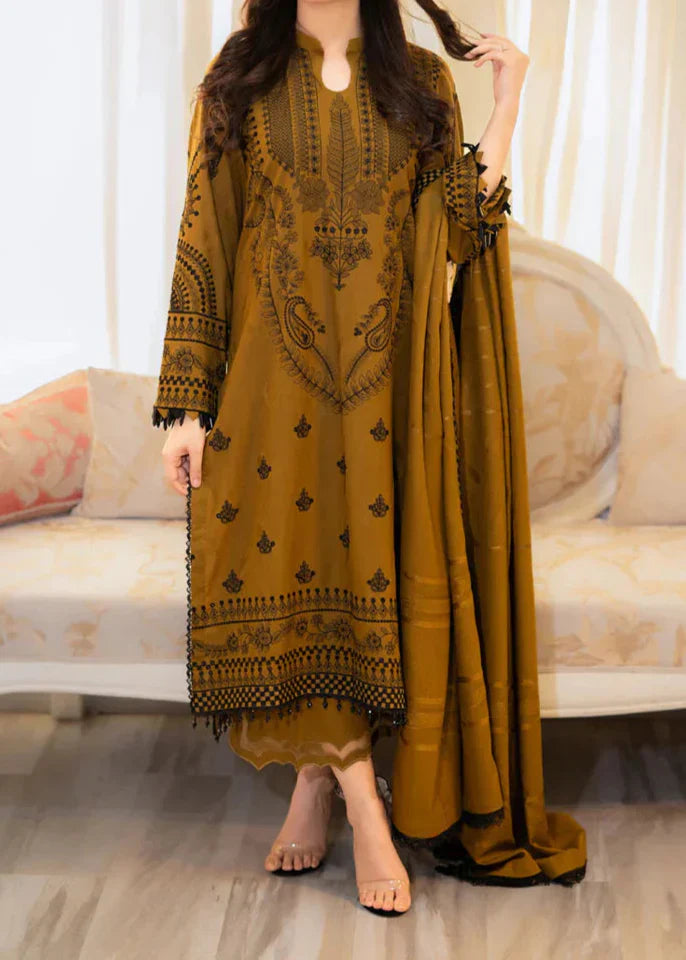 Grace Z-(W757 ) - Stitched Embroidered 3pc Marina Dress With Embroidered Marina Shawl.