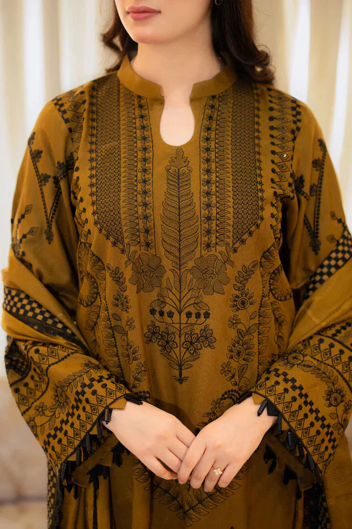 Grace Z-(W757 ) - Stitched Embroidered 3pc Marina Dress With Embroidered Marina Shawl.