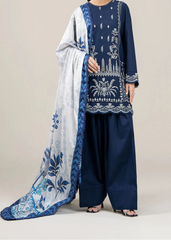 Grace W718-Embroidered 3pc Marina Dress With Printed Shawl