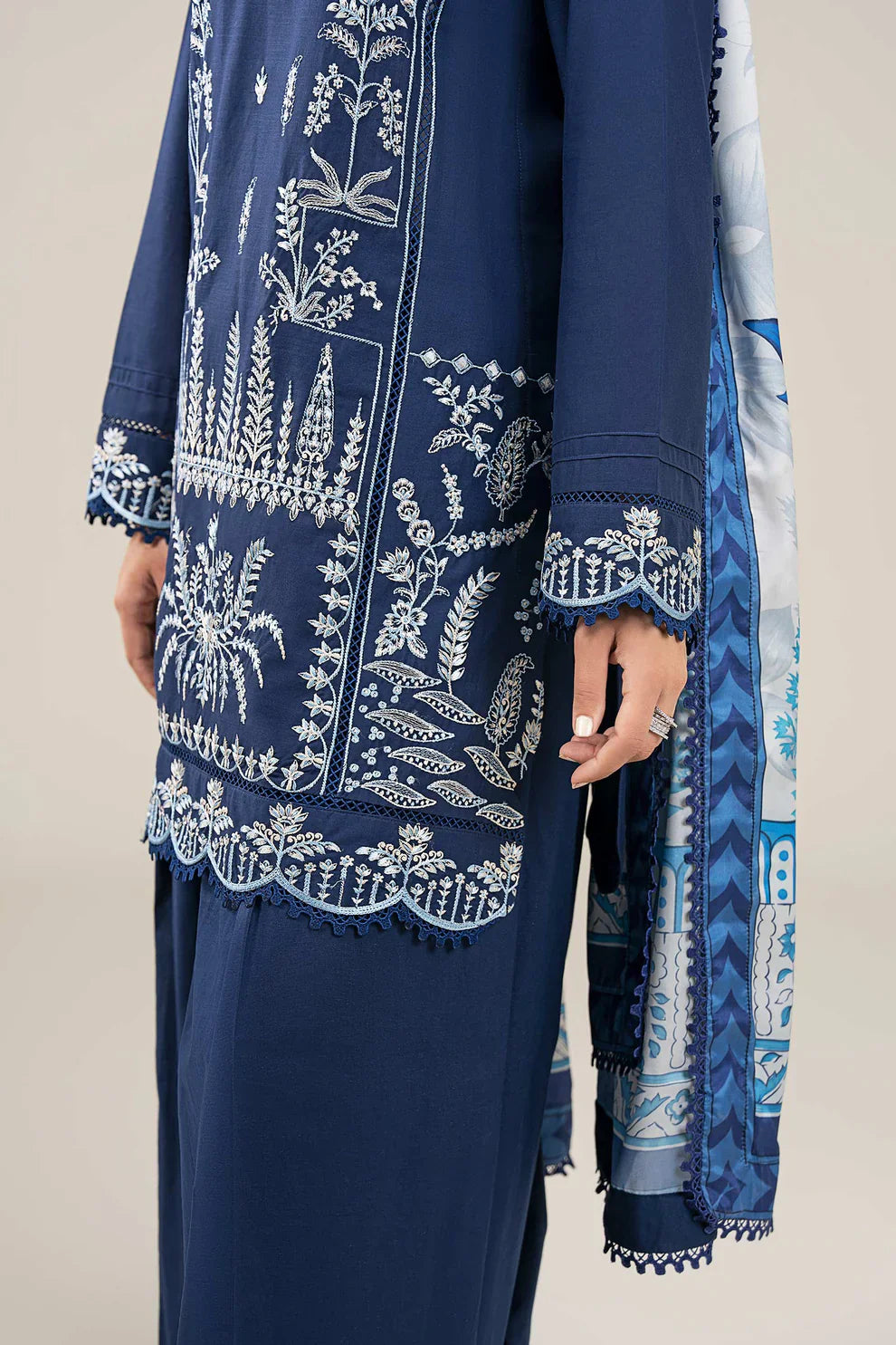 Grace W718-Embroidered 3pc Marina Dress With Printed Shawl