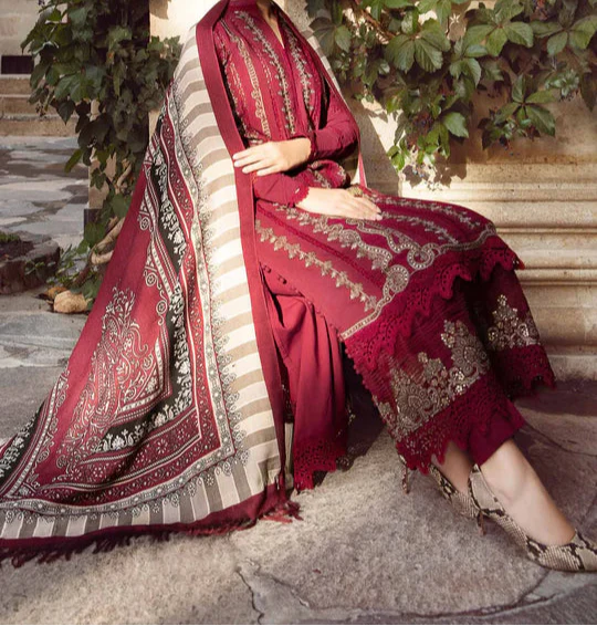 Grace W714-Embroidered 3pc Marina Dress With Printed Shawl