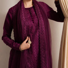 Grace S1286-Embroidered 3pc Lawn Dress With Embroidered Organza Dupatta.