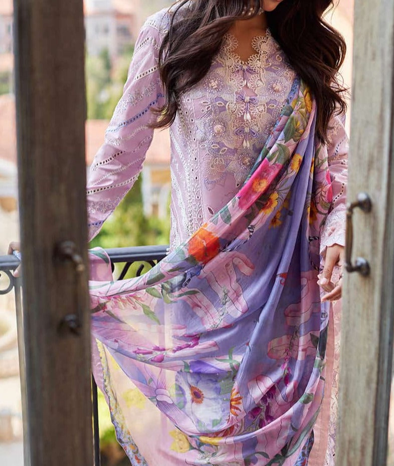 Grace S707-Embroidered 3PC Chicken Lawn Dress with Printed silk dupatta.