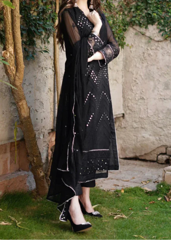 Grace Z-(Siyaah) -Stitched Embroidered chiffon 3Pc Suit