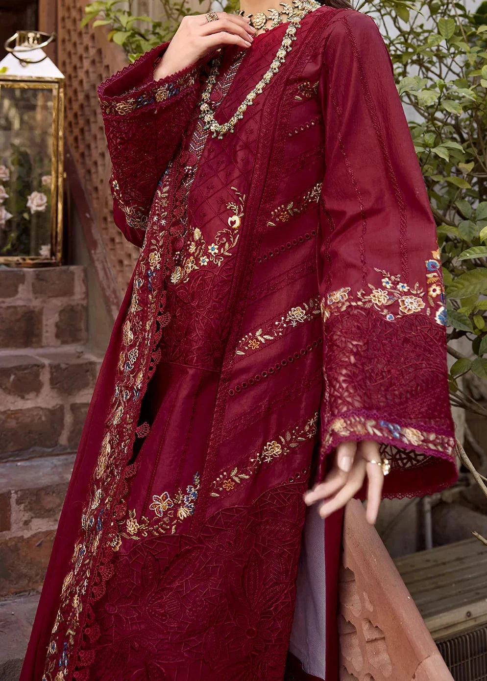 Grace W971-Embroidered 3pc Marina Dress With Printed Shawl.