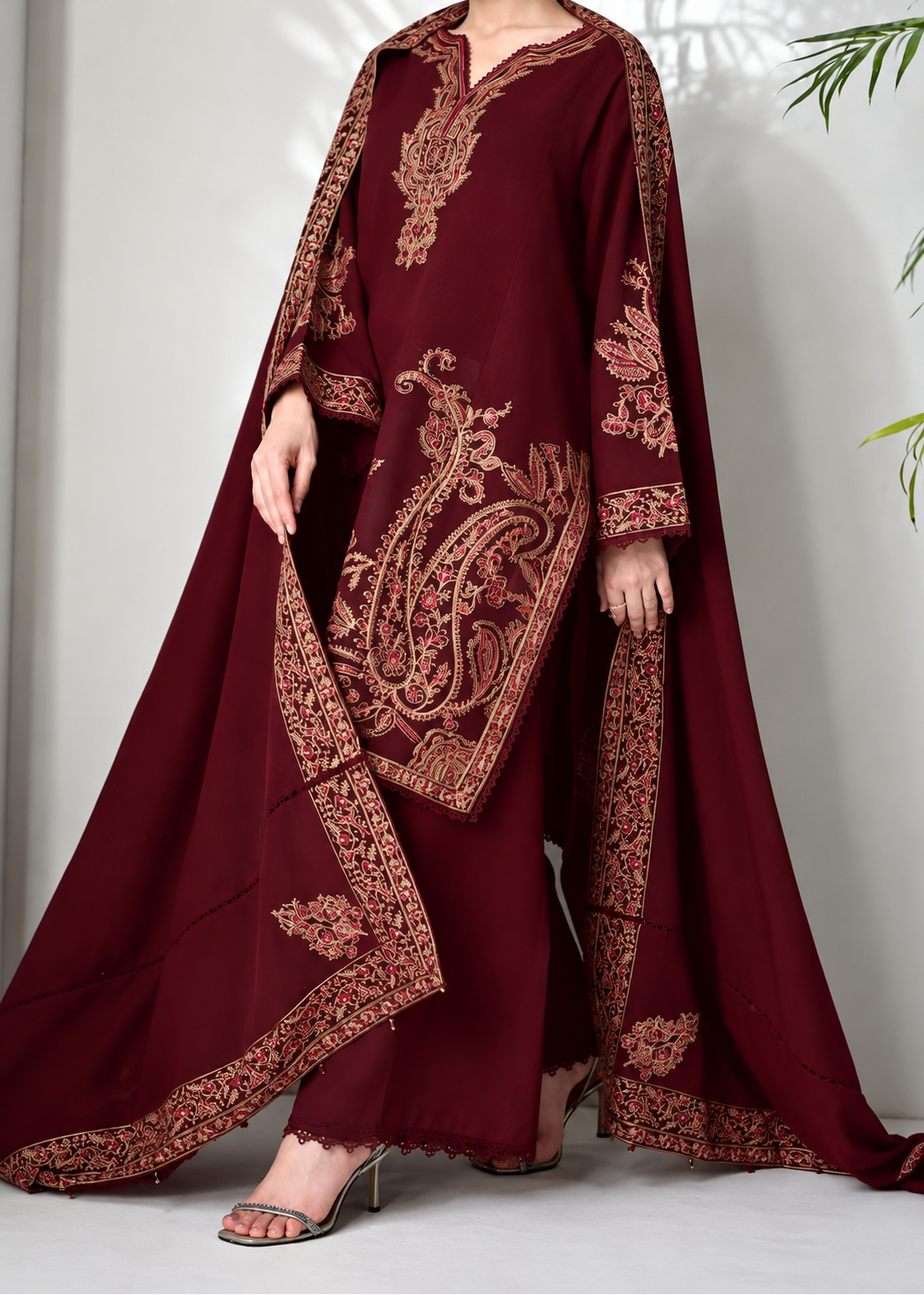 Grace W1125 - Embroidered 3pc Marina Dress With Embroidered Marina Shawl.