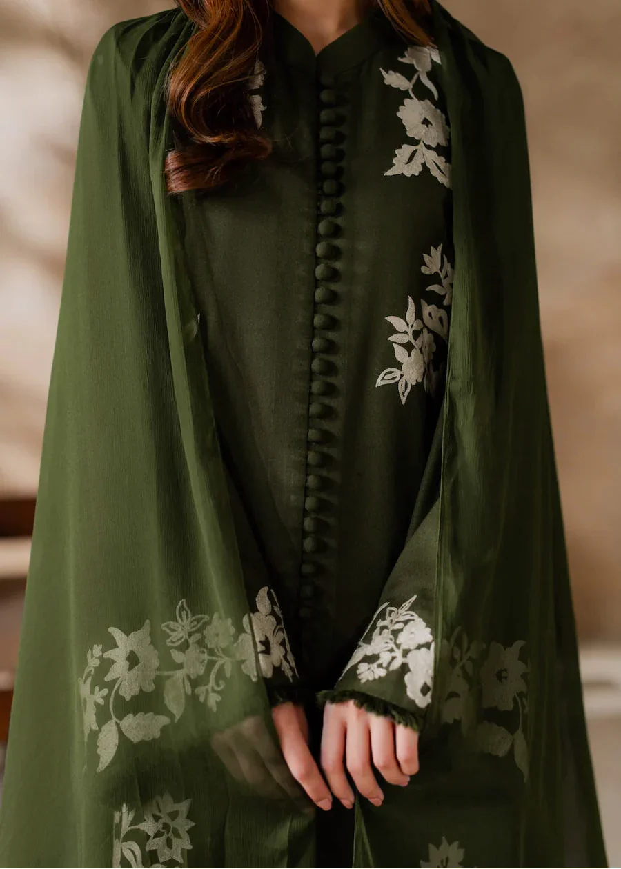 Grace Z-(W891) - Stitched Embroidered 3pc Marina Dress With Dyed Chiffon Dupatta.
