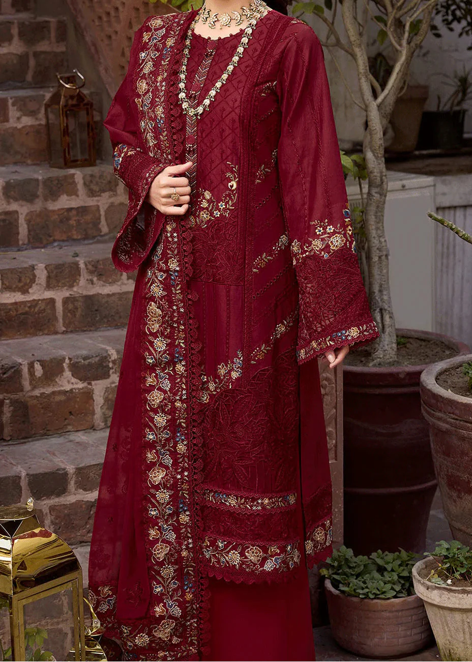 Grace W971-Embroidered 3pc Marina Dress With Printed Shawl.
