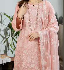 Grace Z(S729)- Stitched Embroidered 3pc Lawn dress with Embroidered chiffon dupatta.
