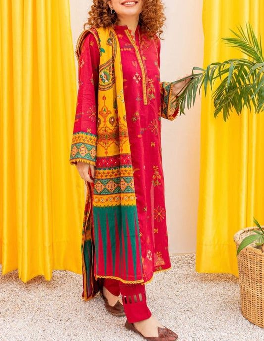 Grace s385- Embroidered 3pc lawn dress with digital printed chiffon duppata