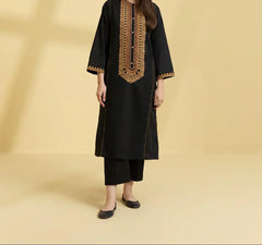 Grace Z-(W743) - Stitched Embroidered 3pc Marina Dress With Printed Shawl.