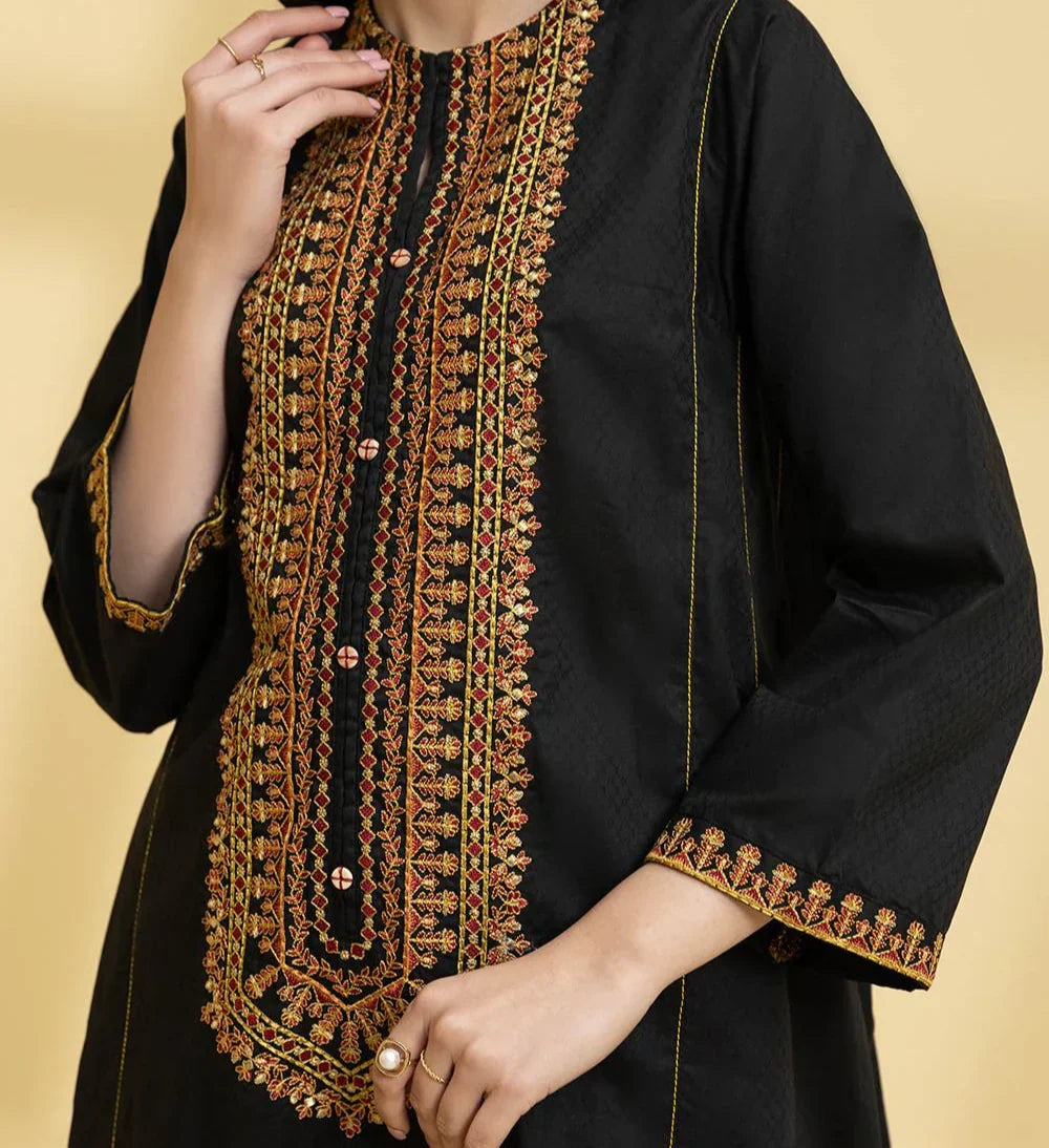 Grace Z-(W743) - Stitched Embroidered 3pc Marina Dress With Printed Shawl.