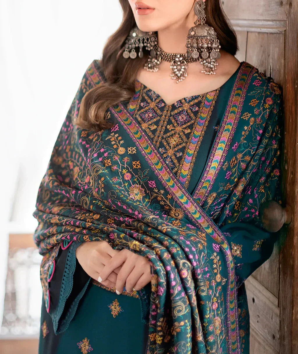 Grace Z-(W531)- Stitched Embroidered 3pc marina dress with Embroidered Marina shawl.