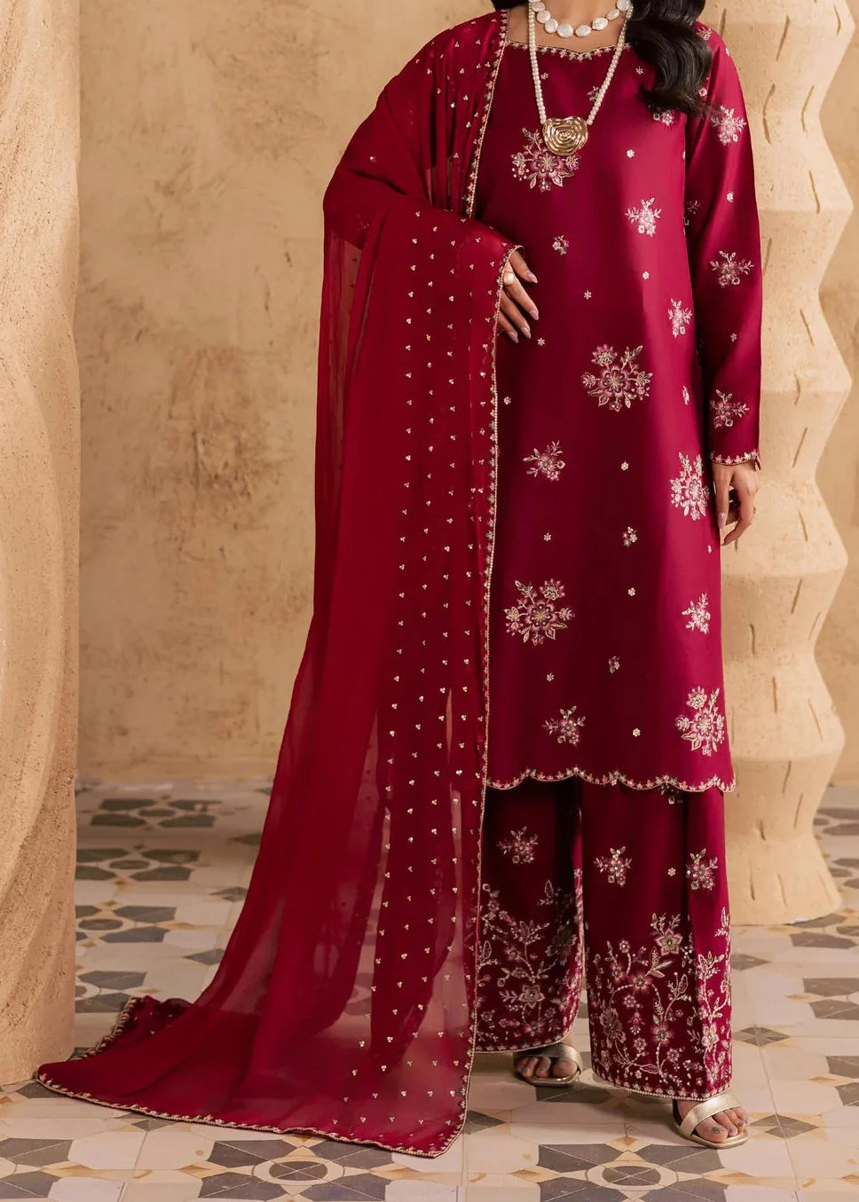 Grace S1528 - Embroidered Sequence 3pc Lawn Dress With Embroidered Sequence Chiffon Dupatta. (Copy)