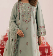 Grace S1398 - Embroidered 3pc Lawn Dress With Embroidered Chiffon Dupatta.