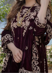 Grace W939-Embroidered 3pc Velvet Dress Dress With Embroidered Velvet Shawl.