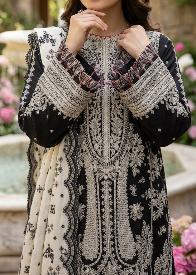 Grace S1147-Embroidered 3pc Lawn Dress With Embroidered Munar Net Dupatta.