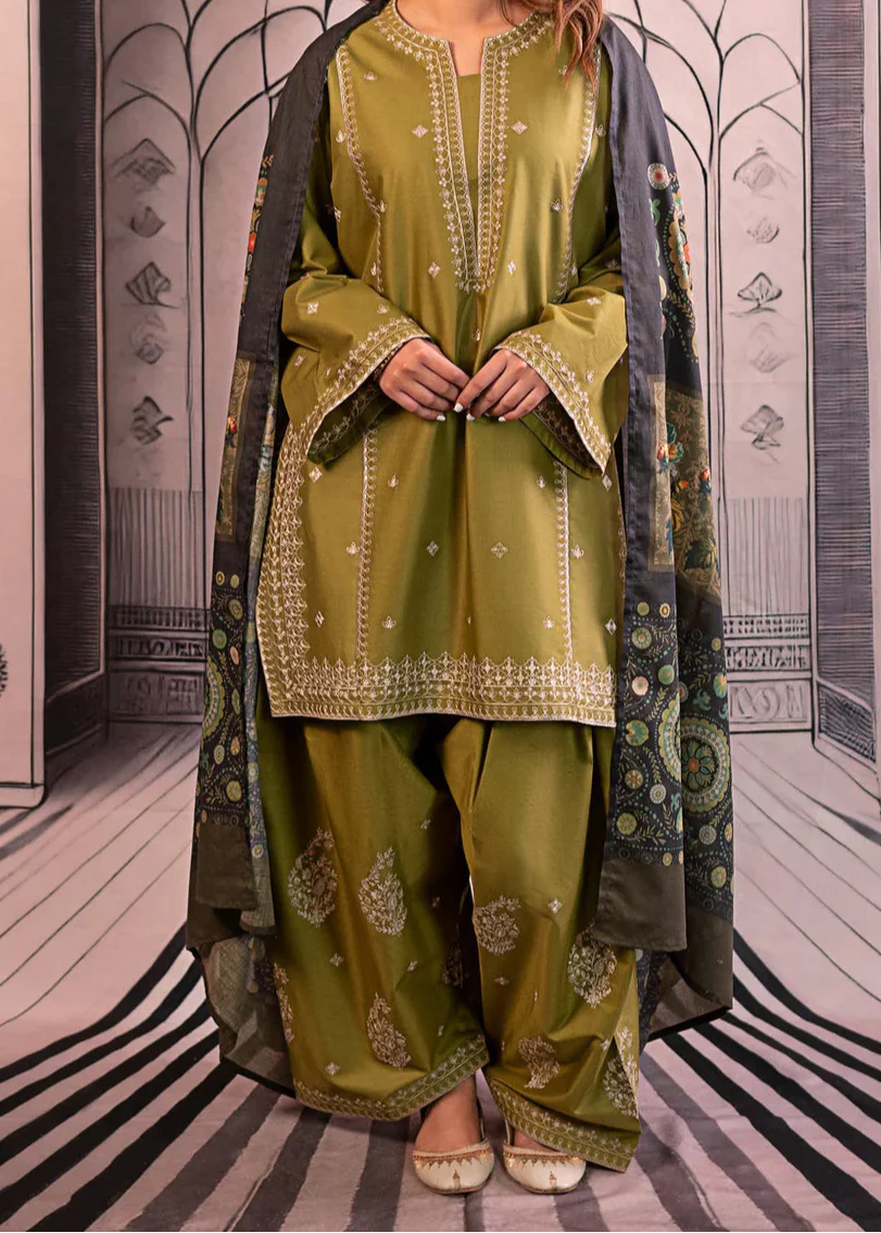 Grace W715-Embroidered 3pc Marina Dress With Printed Shawl