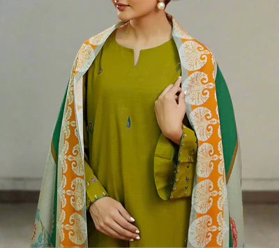Grace Z-(S1073)- Stitched Embroidered 3pc Lawn dress with Printed Munar Dupatta