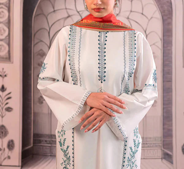 Grace S1109-Embroidered 3pc Lawn dress with Printed Munar Dupatta.
