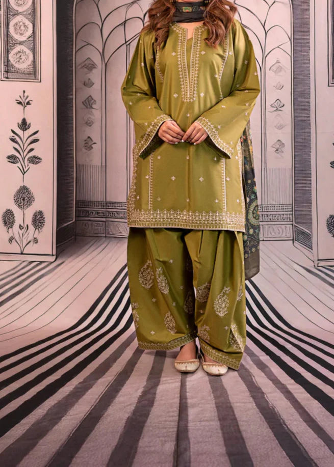 Grace W715-Embroidered 3pc Marina Dress With Printed Shawl