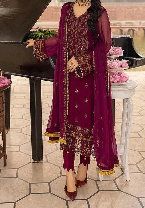 Mulberry Grape- embroidered chiffon unstitched 3Pc Suit