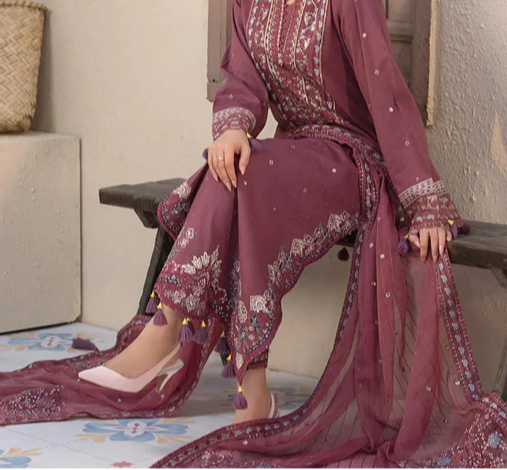 Grace W779-Embroidered 3pc Marina Dress With Embroidered Chiffon Dupatta.