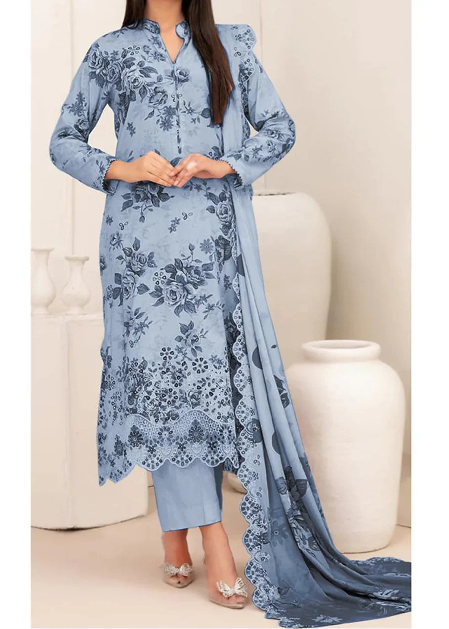 Grace S1317 - Printed & Embroidered 3pc Lawn Dress With Embroidered Chiffon Dupatta.