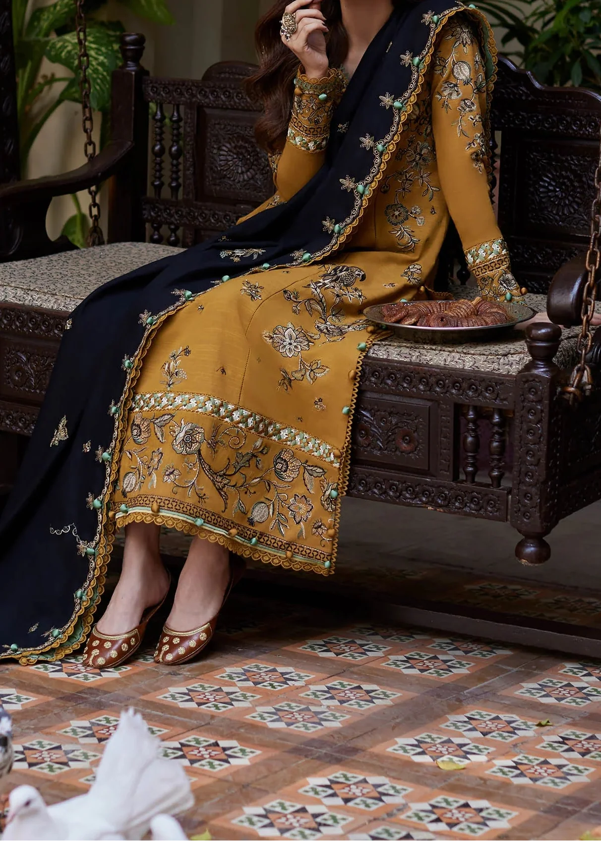 Grace W928-Embroidered 3pc Marina Dress With Printed Shawl.