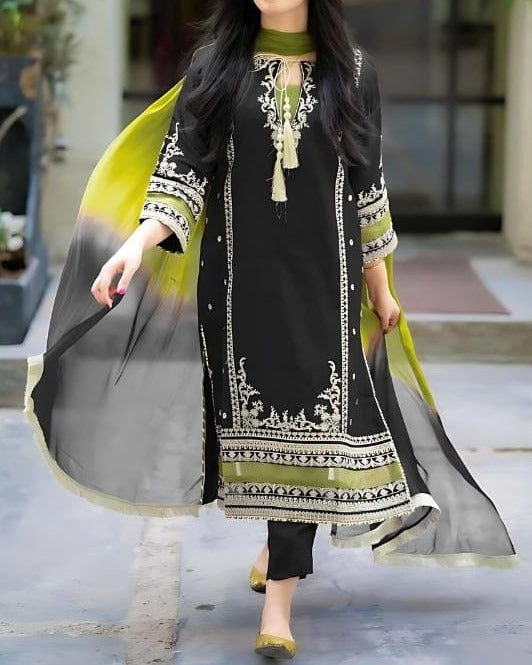 Grace S686-Embroidered 3pc Lawn dress with Embroidered chiffon dupatta.
