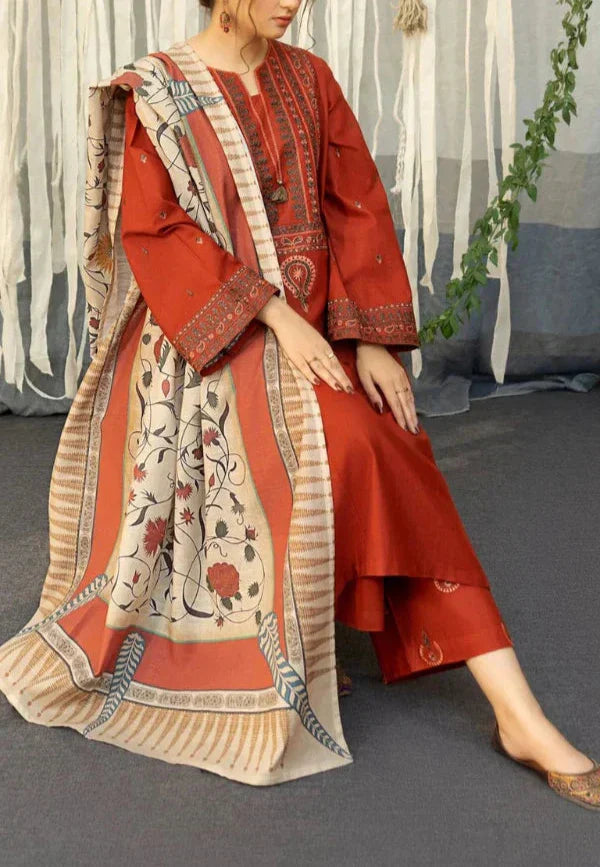 Grace Z(S1169)- Stitched Embroidered 3pc Lawn dress with Printed Munar Dupatta.