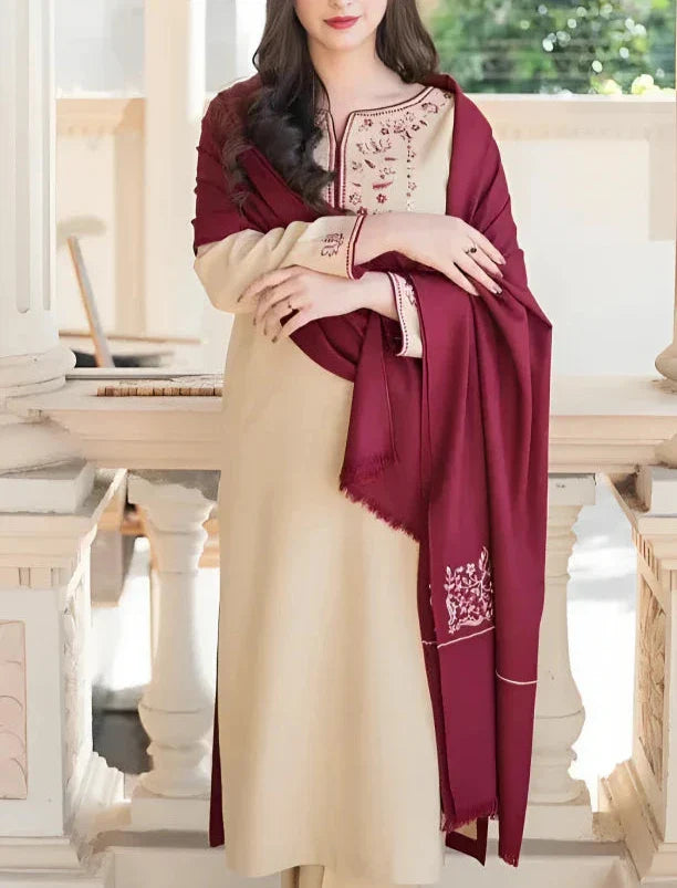 Grace W551 -Embroidered 3pc marina dress with Embroidered marina shawl.