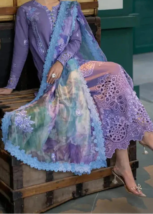 Grace W823-Embroidered 3pc CHIKANKARI Marina Dress With Printed Shawl.