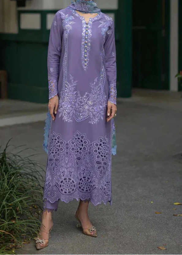 Grace W823-Embroidered 3pc CHIKANKARI Marina Dress With Printed Shawl.