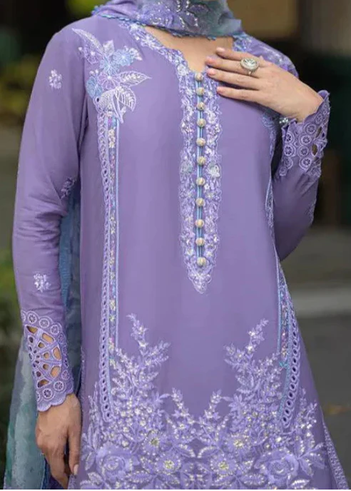 Grace W823-Embroidered 3pc CHIKANKARI Marina Dress With Printed Shawl.