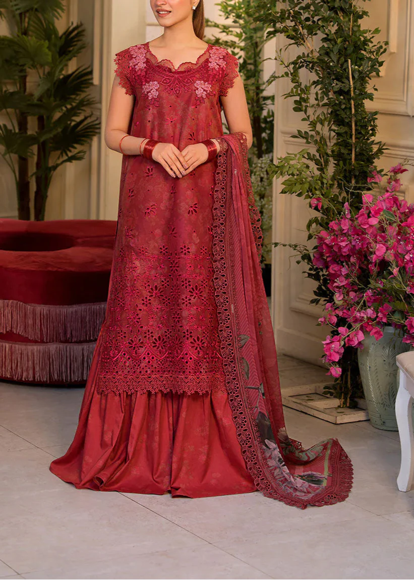 Grace S1112-Embroidered 3pc CHIKANKARI Lawn dress with Embroidered Munar Dupatta.