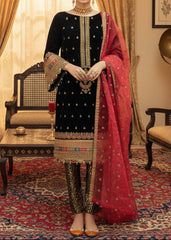 Grace W528- Embroidered 3pc Velvet Dress With Embroidered Organza Dupatta.