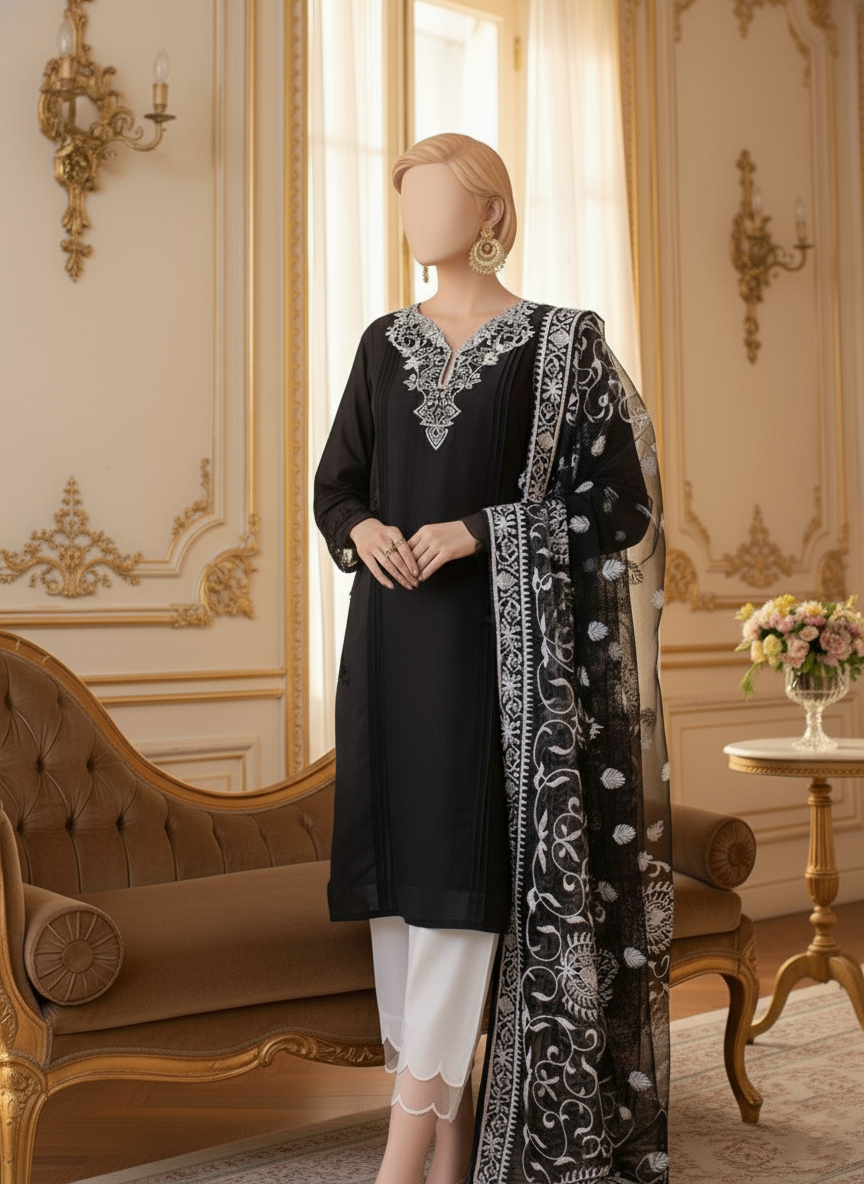 Grace W508-Embroidered 3pc marina dress with Embroidered Organza Dupatta.