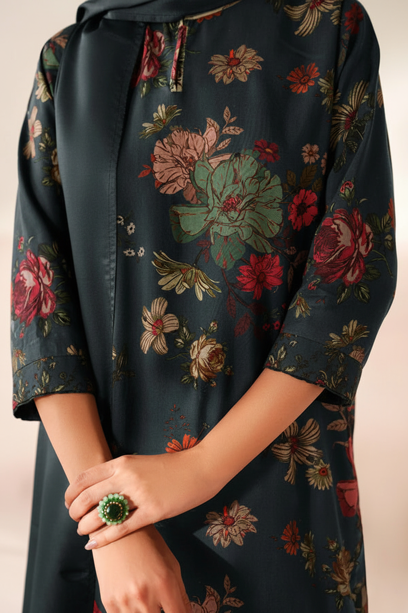 Grace W783 - Digital Printed 3pc Karandi Dress With Digital Printed Karandi Shawl.