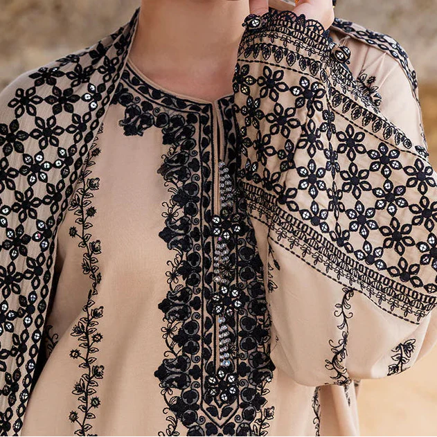 Grace W936-Embroidered 3pc Marina Dress With Printed Shawl.