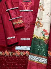 Grace W259- Embroidered 3pc linen dress with Printed monar dupatta.