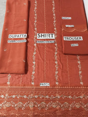 Grace W323- Embroidered 3pc Linen dress with Embroidered Chiffon dupatta.