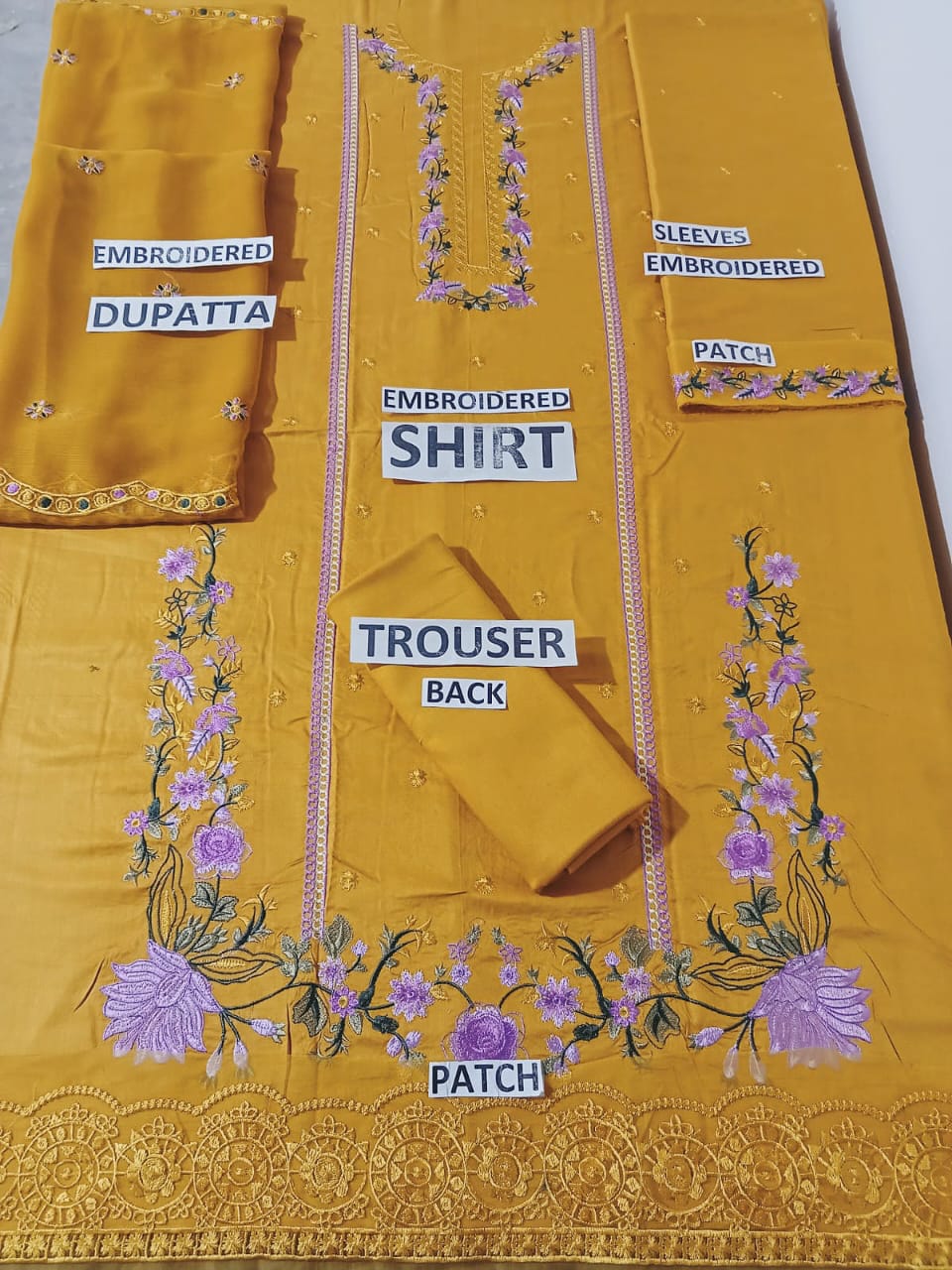 Grace W407- Embroidered 3pc linen dress with Embroidered chiffon dupatta.