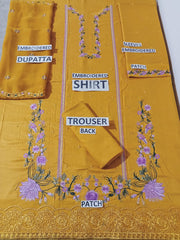 Grace W407- Embroidered 3pc linen dress with Embroidered chiffon dupatta.