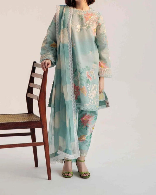 Grace S683-Embroidered 3PC Lawn dress with printed chiffon dupatta.