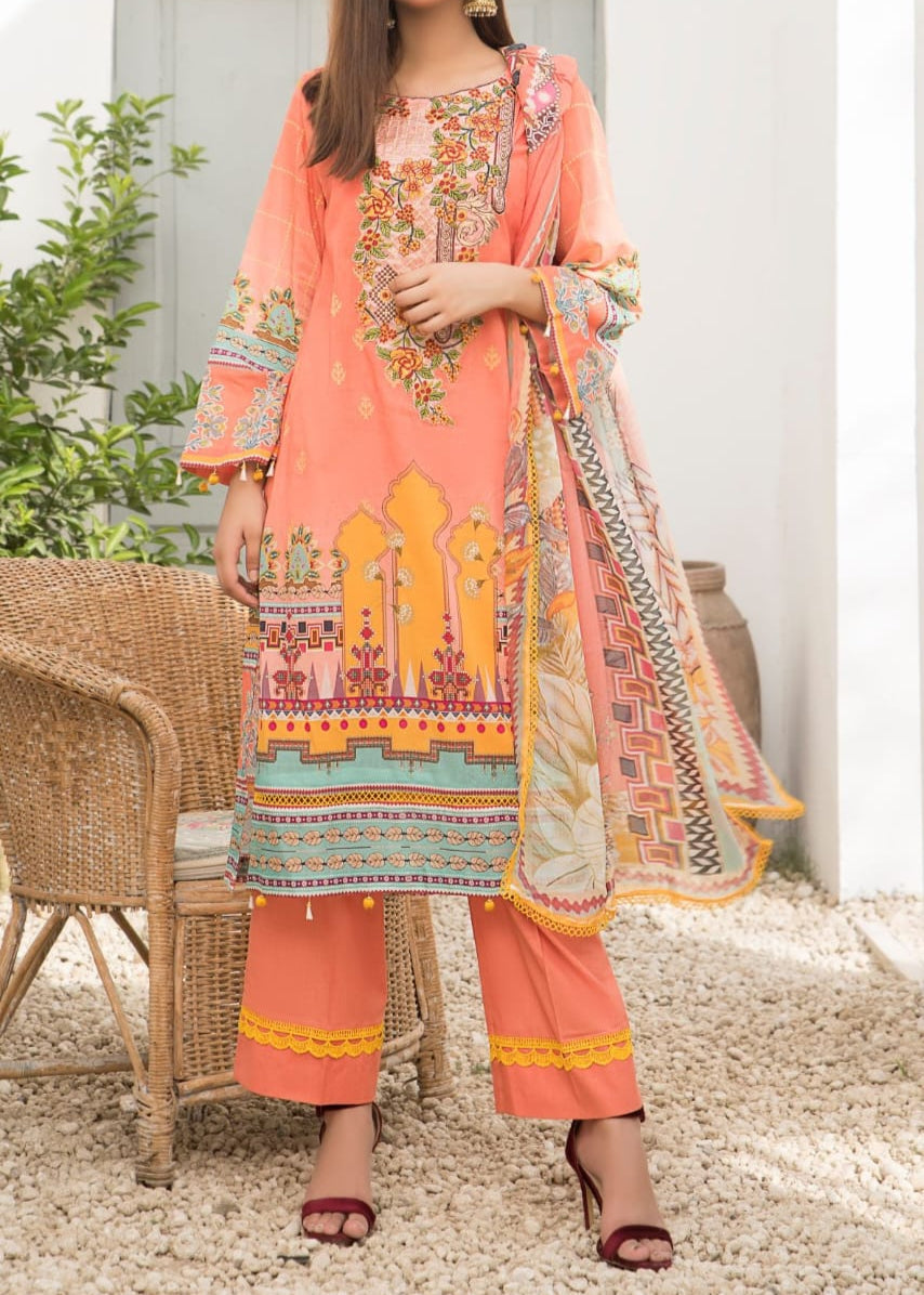 Grace S1086-Embroidered 3pc Lawn dress with Printed Chiffon Dupatta.