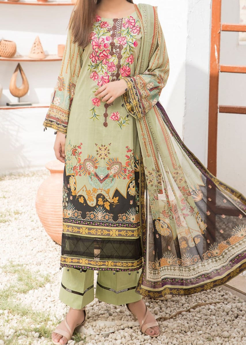 Grace S1094-Embroidered 3pc Lawn dress with Printed Chiffon Dupatta.